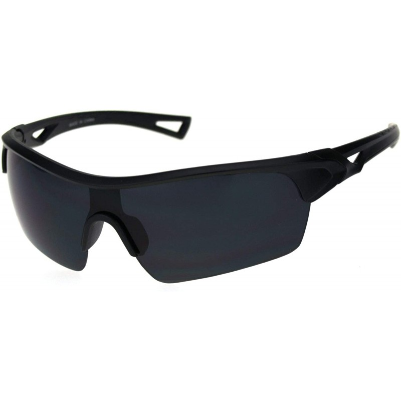 Oversized All Black Mens Sport Half Rim Plastic Sunglasses - Shiny Black - CN18R6LXIX0 $9.82