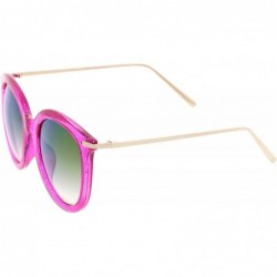 Round Women's Transparent Glitter Frame Ultra Slim Metal Temple Round Sunglasses 56mm - Pink-gold / Magenta Mirror - C612O3OZ...