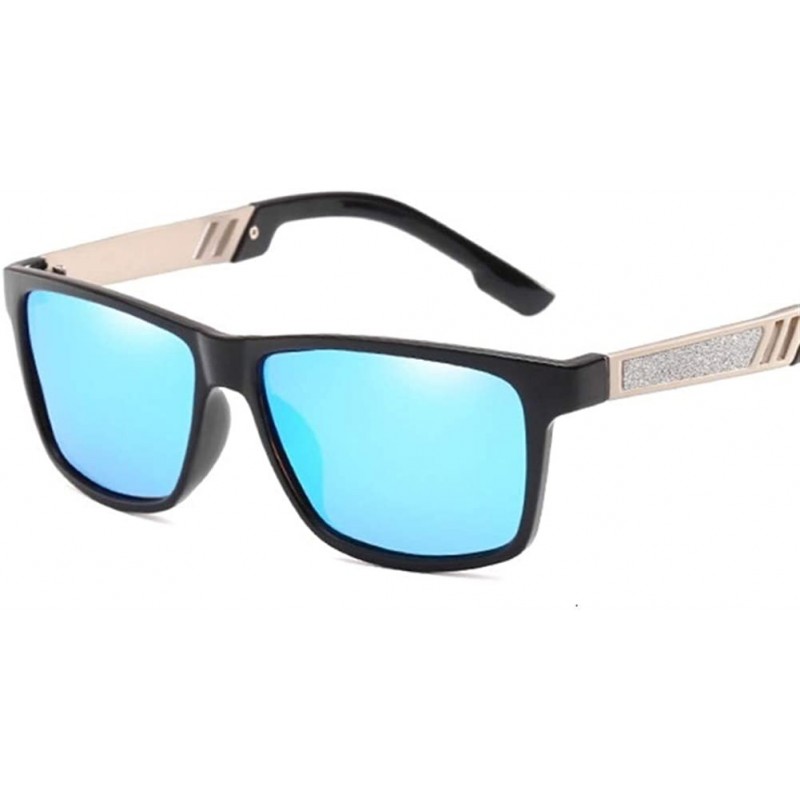 Square Men Polarized Square Mirror Sunglasses For Men Anti-Glare Driver's Eyewear - Black Blue - C6199G0XTYR $12.52