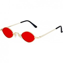 Oval Vintage Slender Oval Sunglasses Small Metal Frame Candy Colors - 2 Pack Red and Blue - C9198498YA6 $18.92