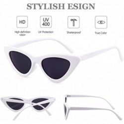 Rectangular Women Clout Goggles Cat Eye Sunglasses Vintage Mod Style Retro Kurt Cobain Sunglasses - White Frame Grey Lens - C...