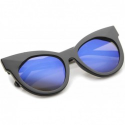 Round Women's Oversize Chunky Frame Iridescent Lens Cat Eye Sunglasses 55mm - Black / Blue Mirror - CW12I21R2DN $8.48