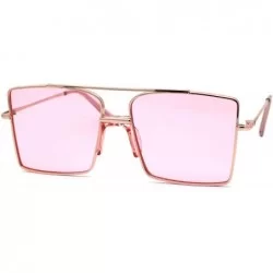 Rectangular Mens Oversize Square Rectangular Double Bridge Pilots Sunglasses - Gold Pink - CB196IETM4H $15.52