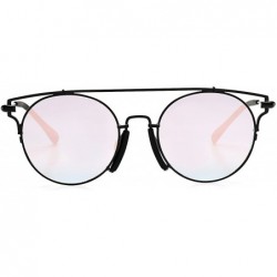 Sport Cat Eye Fashion Retro Small Round Metal Frame Sunglasses Mirrored Lens for Women and Men - Pink Lens/Black Frame - CT18...