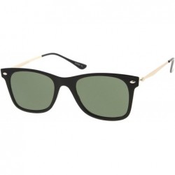 Rectangular Super Flat Slim Metal Temples Square Flat Lens Horn Rimmed Sunglasses 51mm - Black-gold / Green - CL12N158ULK $11.06