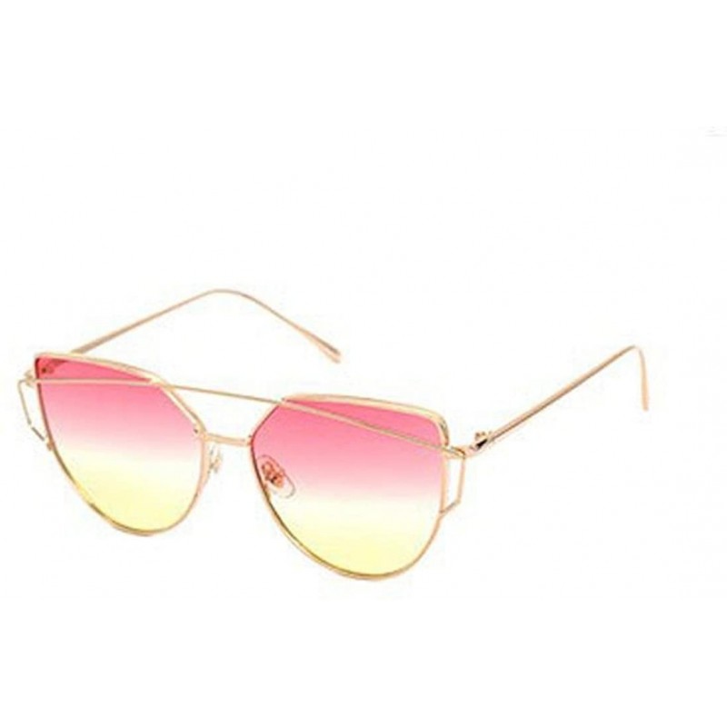 Oversized Women Fashion Twin-Beams Metal Frame Mirror Sunglasses Cat Eye Glasses - Yellow - C2189QI60K0 $10.00