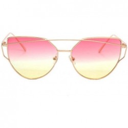 Oversized Women Fashion Twin-Beams Metal Frame Mirror Sunglasses Cat Eye Glasses - Yellow - C2189QI60K0 $10.00