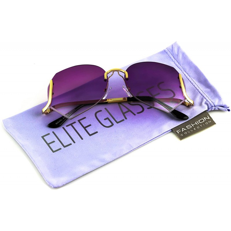 Square OVERSIZED VINTAGE Style SUN GLASSES Upside Down Rimless Fashion - Purple - CZ17XW0EM2W $9.17