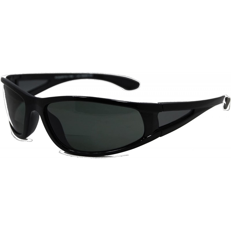 Sport Del Mar Polarized Wrap Nearly Invisible Line Bifocal Sunglass Readers - Glossy Black - C511U6LH2B5 $34.38