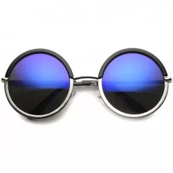 Round Women's Oversize Two Tone Flash Mirrored Lens Circle Round Sunglasses 55mm - Black-silver / Ice - CL124K94Q5D $21.17