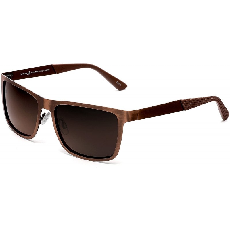 Rectangular Polarized Classic Sunglasses Razor Thin Brushed Metal Stainless Steel - Brown - CO189AM5M55 $25.28