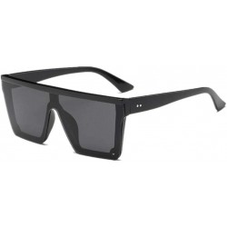 Square Oversize Square Frame Flat Top Top Sunglasses Women Men Retro Sun Glasses - Black - C6194OIN5GR $15.17