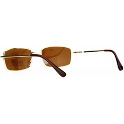 Rectangular Small Frame Sunglasses Thin Metal Rectangular Fashion Spring Hinge - Gold - CS187CCGHZD $10.99