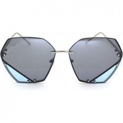 Rectangular Womens Qulit 2 Panel Lens Rimless Butterfly Sunglasses - Silver Black Blue - C718WSLS6S3 $14.46